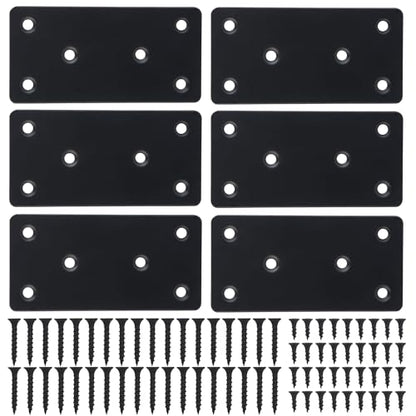 Mending Plate, Black Metal Flat Straight Brace Bracket, Double-Wide Metal Plate, Joining Plate for Wood Furniture Fence Fastening with Screws in 2 Different Lengths (50x100mm, 6 Pack) - size: 2" × 4"