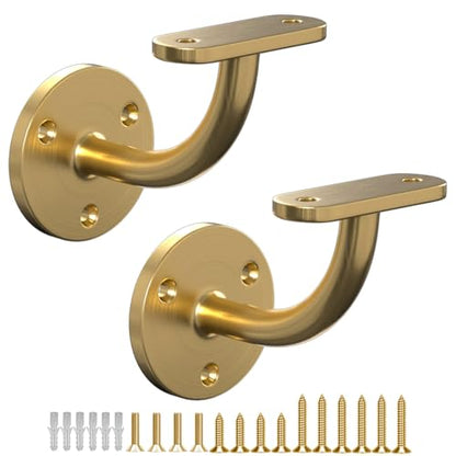 2-Pack Wall Mount Handrail Bracket, Stainless Steel 304 for Wood & Metal Stair Railing, Support Flat Surface Square Tube, Satin Gold Finish - size: Stainless Steel 304, style: 2 Pack-Gold