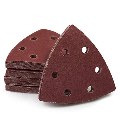 SPEEDWOX 50 Pcs Triangle Sanding Pads Hook and Loop 150 Grit Oscillating Sanding Pad 90mm 6 Holes Fit 3-1/2 Inches Oscillating Multi Tool Detail Sander Sandpaper Triangle Sanding Discs Sanding Tool - style: 150 Grit
