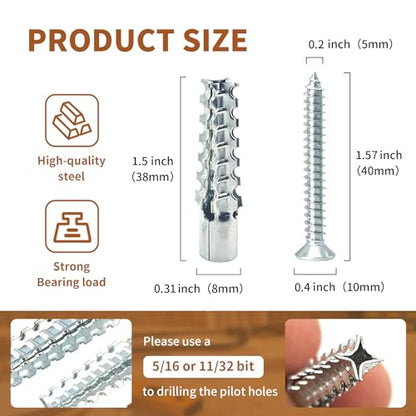 30 Packs Heavy Duty Hollow Wall Anchors with Screws, Loose Hinge and Stripped Hole Repair Kits (8x38mm,Silver) - size: Silver-M8*32
