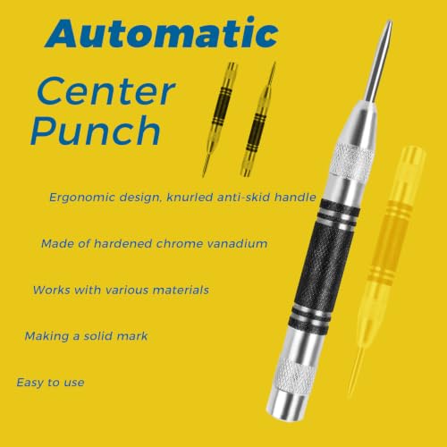 5PCS Four Spiral Flute Step Drill Bit Set&Heavy Duty Automatic Center Punch - size: 6 Pieces