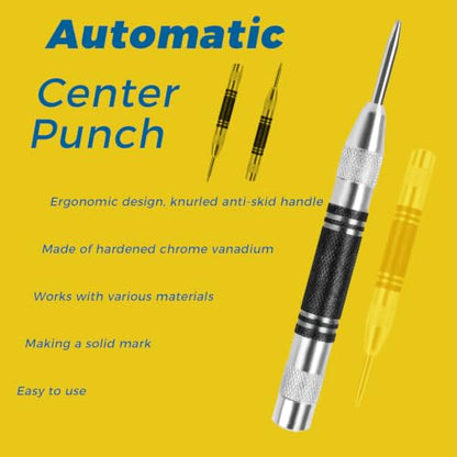 5PCS Four Spiral Flute Step Drill Bit Set&Heavy Duty Automatic Center Punch - size: 6 Pieces