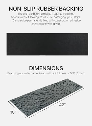 FINEHOUS Outdoor Stair Treads Non-Slip 42”x10” (6-Pack) – Carpet Treads with Rubber Backing Floral Grey - size: 42" X 10"
