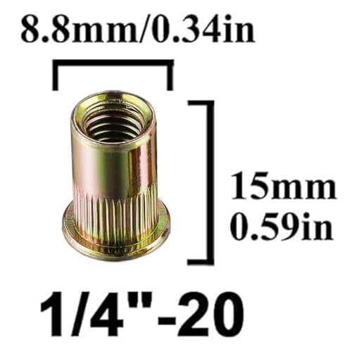 Rivet Nut 1/4"-20 UNC 120Pcs Yellow Zinc Plated Flat Head Knurled - color: YELLOW, size: 1/4"-20