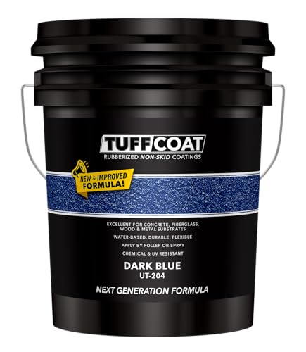Tuff Coat Medium Texture Rubberized Non-Skid Deck Coating – Textured Non-Slip Safety Surface for Pool Decks, Docks, Boat Ramps, Patios, Walkways & High-Traffic Areas (UT-204 Dark Blue 5-gallon) - color: Dark Blue, size: 640 Fl Oz (Pack of 1)