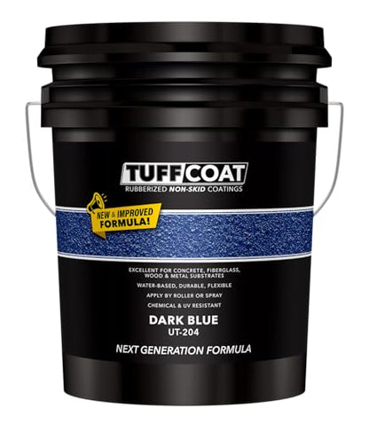 Tuff Coat Medium Texture Rubberized Non-Skid Deck Coating – Textured Non-Slip Safety Surface for Pool Decks, Docks, Boat Ramps, Patios, Walkways & High-Traffic Areas (UT-204 Dark Blue 5-gallon) - color: Dark Blue, size: 640 Fl Oz (Pack of 1)