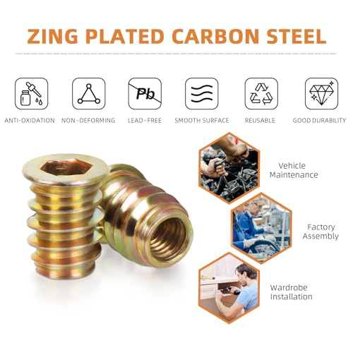 5/16-18 x 15mm Threaded Insert for Wood Furniture Screw in Nut Threaded Wood Inserts Bolt Fastener Connector, Zinc Plated Carbon Steel, 50 PCS (with Hex Spanner) - size: 5/16"-18 x 15mm