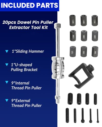 DPTOOL 20pcs Dowel Pin Puller Extractor Tool Slide Hammer Bearing Puller