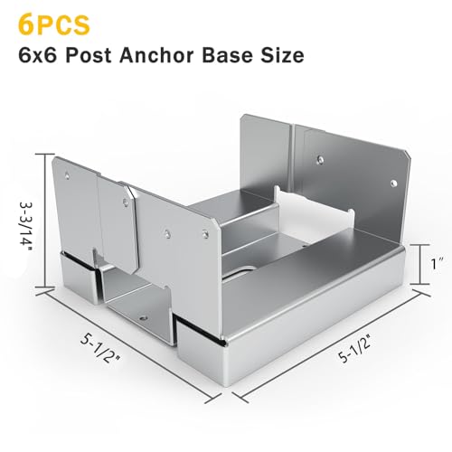 6 pcs 6x6 Post Anchor Base Adjustable Wood Post Brackets - size: 6 x 6