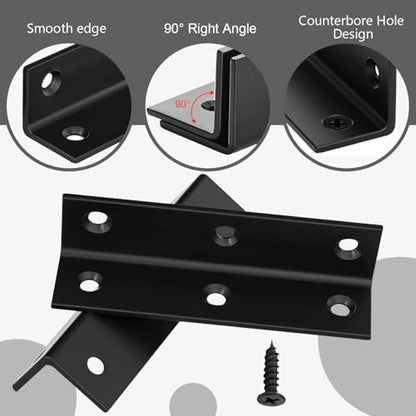 20 PCS Black Steel Corner Brackets 3'' x 0.8'' L Shaped Metal Angle Bracket with Screws, 80 MM 3 Inch Heavy Duty Corner Brace for Wood Furniture, Bookshelf, Cabinet Corner - size: 80x20MM