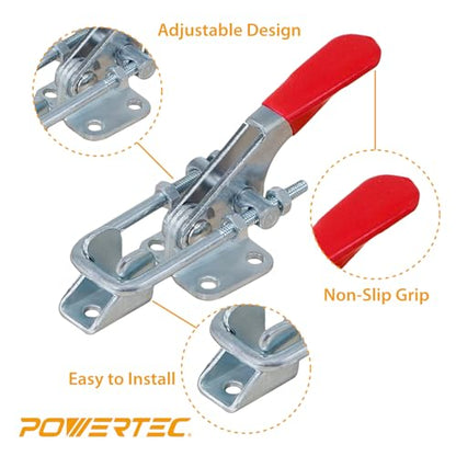 POWERTEC Toggle Clamp, 400 lbs Holding Capacity, 323 Adjustable U Bolt Latch w/Antislip Hand Grip for Woodworking Jigs & Fixtures, Tire Carrier, Tool Box, Cabinet (20310-P2), 2 count, Pack of 1 - size: 323, 2PK