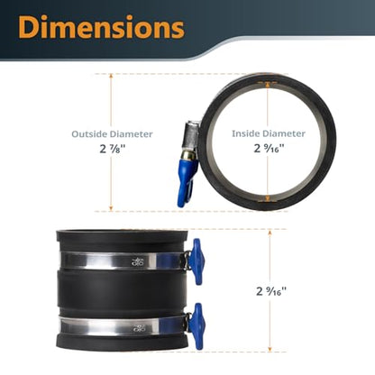 POWERTEC 70337-P2 2-1/2" Dust Control Flex Cuff w/Adjustable Key Hose Clamps, Hose Connector Rubber Cuff Coupler for Woodworking Dust Collection Fittings, Dust Collector Accessories & Machinery, 2 PK - size: 2-1/2", 2PK