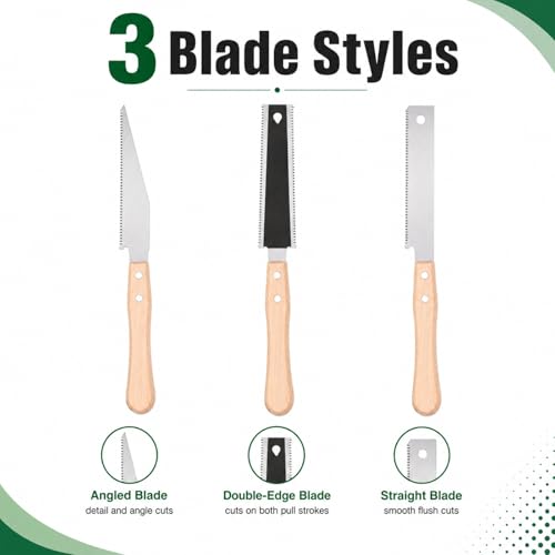 3pcs Flush Cut Pull Saw Set, Fine Teeth Mini Hand Saws with Wooden Handle, Small Portable Woodworking Detail Cutter for DIY