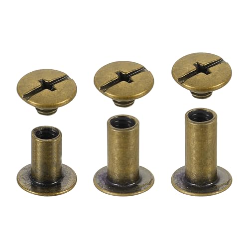 uxcell 75 Sets Chicago Screw Rivets Metal Phillips Head Binding Screws Post Nail Rivet Stud Screw for DIY Leather Belt Bag Craft Bookbinding, 3 Sizes, Bronze - color: Bronze