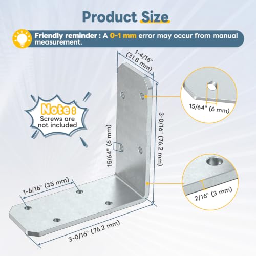 3"×3"×1.2" L Bracket for Wood, Angle Brace, Galvanized-8PCS - color: Galvanized-8PCS