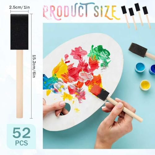 Foam Brushes for Painting 1 Inch 52 Pcs Sponge Paint Brushes for Crafts - color: Black 52 Pack 1 Inch