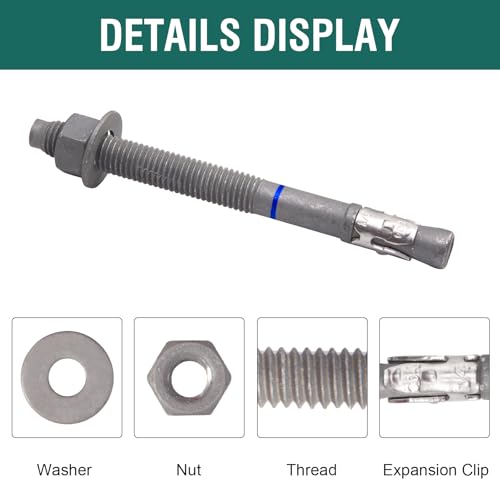 5/8" x 8-1/2" Concrete Anchors (10 Pack), Wedge Anchors Bolts, Hot Dip Galvanized - size: 5/8"x8-1/2" (10 PCS)
