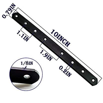 12Pack Straight Brackets Black Mending Plate 10In Metal Brackets for Brace - size: 12 Inch (12 Pack)