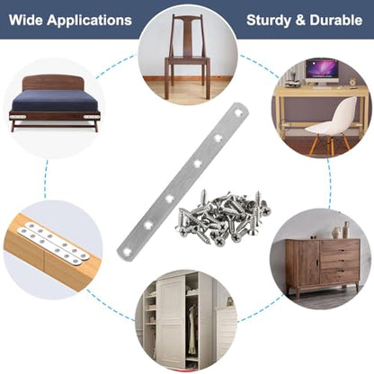 8 Pack Flat Straight Brace Brackets, 8 Inch Stainless Steel Mending Plates Repair Fixing Brackets Heavy Duty Straight Repair Joining Plates for Wood with Screws - size: 8 PCS-8 inch