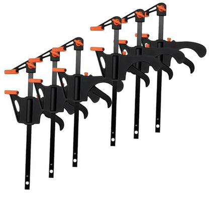 6 PCS Quick Release F-Clamp Set, Suitable for Woodworking, Metal Structure Processing 4 Inch Adjustable Ratchet Bar, Pre-Assembled Easy-Grip Combination Woodworking Tool Set ﻿