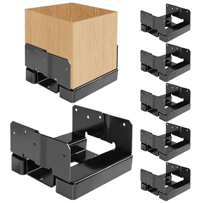 Black 6Pcs 6x6 Post Base Brackets Fit for Concrete Inner Size 5.5"x5.5" - size: Black