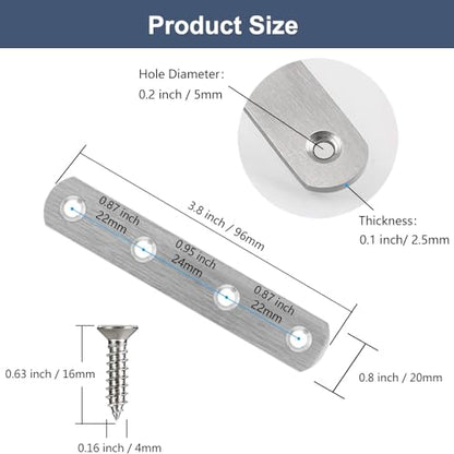 8 Pack Flat Straight Brace Brackets 4 Inch Stainless Steel Mending Plates Repair Fixing Brackets Heavy Duty Straight Repair Joining Plates with Screws - size: 8 PCS-4 inch