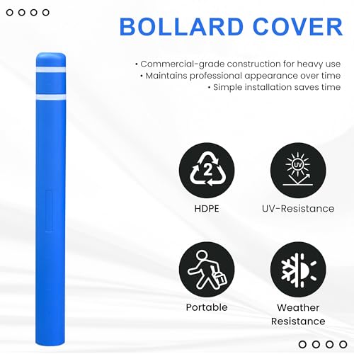 OrangeStar Bollard Cover 4" x 46" Blue with 2 Reflective Collars - color: Blue, size: 4"x46"