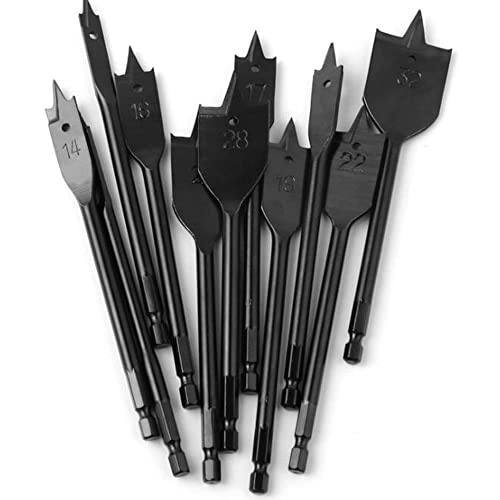 11pc SAE Spade Bits 1/4"-1-1/2" - Flat Wood Boring Set for Fast Drilling