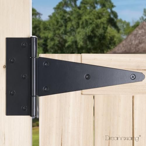 10 Inch T-Strap Gate Hinges, Heavy Duty Shed Barn Door Hinges, Black Tee Hinges for Wooden Fence, Yard Gate, Wrought Hardware Iron Rustproof (2 Pack) - size: 10 Inch