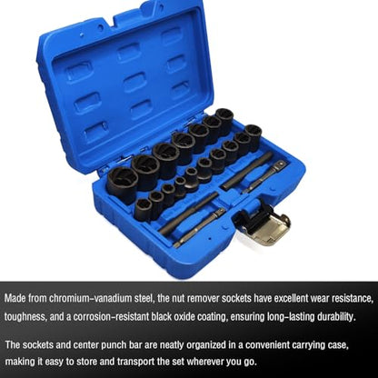 21PCS Twist Lug Nut Socket Set, 3/8" Drive Bolt Nut Extractor Tool - color: 21pcs Lug Nut Extractor 3/8 Inch Drive