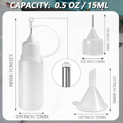 15ml Precision Tip Bottles, 15 Pcs White 10 Funnels - size: 15ml