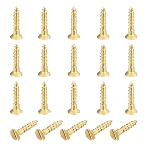 MECCANIXITY 20 Pcs Brass Screws, M1.6 x 8mm Solid Slotted Drive Flat Head Self-Tapping Wood Screw Fasteners for Woodworking Furniture Repair Photo Frame Drywall Home Appliances, Gold - size: M1.6 x 8mm