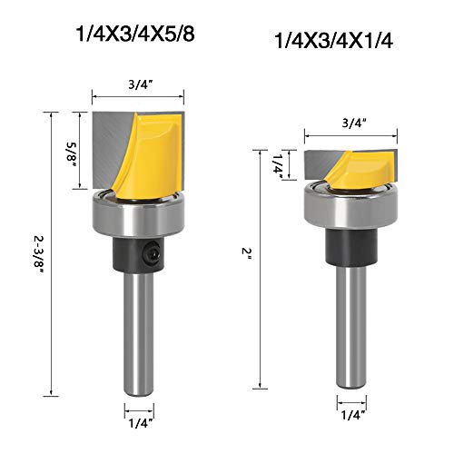 Wolfride 4Pcs Door Hinge Router Bit Set 1/4-Inch Shank Template Flush Trim Router Bit Hinge Mortise Router Bit Bottom Cleaning Router Bit (4pcs)