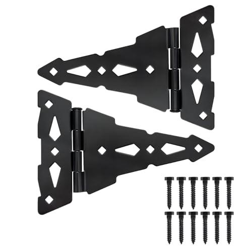 Gate Hinges, Heavy Duty T-Hinge, Wood Fence, Black - style: Wood Gate T
