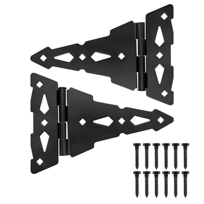 Gate Hinges, Heavy Duty T-Hinge, Wood Fence, Black - style: Wood Gate T
