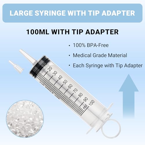 100ml Large Syringe, 5 Pack Plastic Syringes for Liquid with Tip Adapter - style: 100 ML