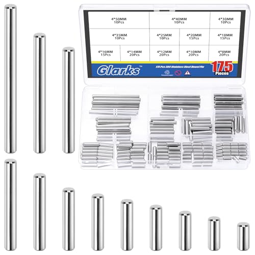 Glarks 175pcs M4 Solid Dowel Pins Kit, 12 Sizes Stainless Steel Cylindrical Shelf Support Peg Pin Rod Fastener, Parallel Dowel Pin Fastener for Machinery Manufacturing,Furniture Installation - size: 175pcs M4