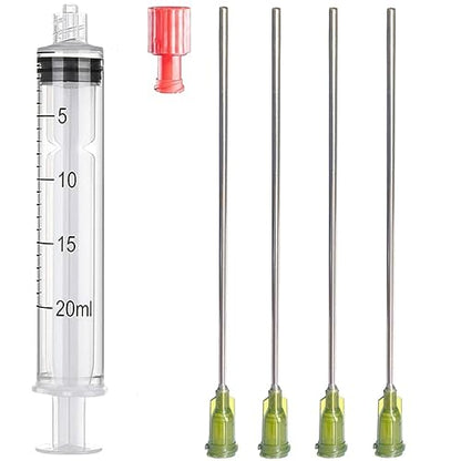 20 ml Syringe with Luer Lock Needles 4" and Storage Cap | Oil Injector | Glue Dispensing Applicator