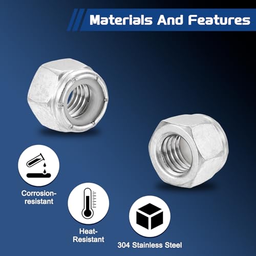 50Pcs 1/2"-13 Nylon Locking Hex Nuts 304 StainlessSteel Silver - color: Silver, size: 1/2"-13