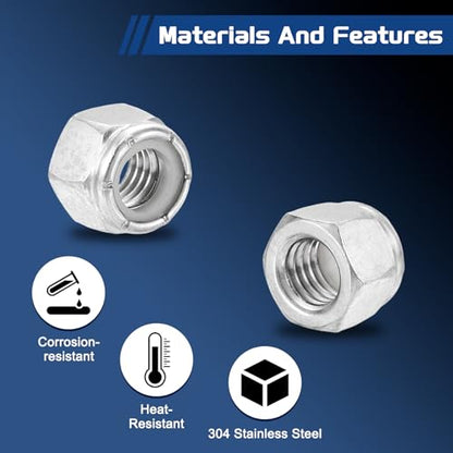 50Pcs 1/2"-13 Nylon Locking Hex Nuts 304 StainlessSteel Silver - color: Silver, size: 1/2"-13