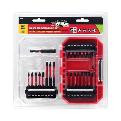 Disston BluMol Extreme E0217059 25pc Impact Rated Bit Set 1" to 3" phillips, slotted, torx, and square with magnetic bit holder - style: 25pc Impact Bit Set