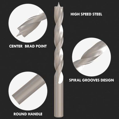 29Pcs (1/16" - 1/2") Brad Point Wood Drill Bit Set - size: Round Shank (1/16"-1/2") - 29pcs