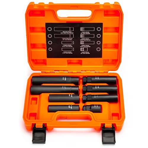 Dynofit 8-Piece Lug Nuts Key Kit, 5/6/7/12 Spline Lug Nuts Socket Set for Aftermarket Rims and Wheel Lock, with 1/2" Drive & Hex External Ends for Removal, Cr-V Steel - size: 8-Piece Set (5/6/7/12 Spline) with 1/2" Drive