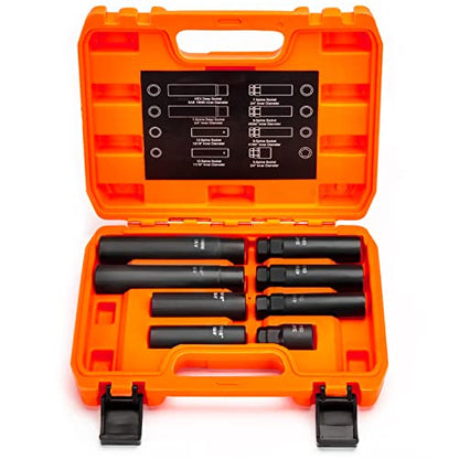 Dynofit 8-Piece Lug Nuts Key Kit, 5/6/7/12 Spline Lug Nuts Socket Set for Aftermarket Rims and Wheel Lock, with 1/2" Drive & Hex External Ends for Removal, Cr-V Steel - size: 8-Piece Set (5/6/7/12 Spline) with 1/2" Drive