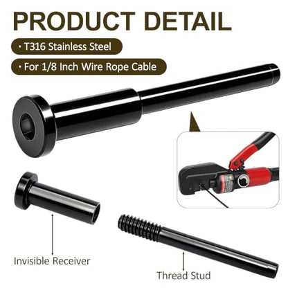 50-Pack 1/8" T316 Black Stainless Steel Invisible Cable Railing Kit