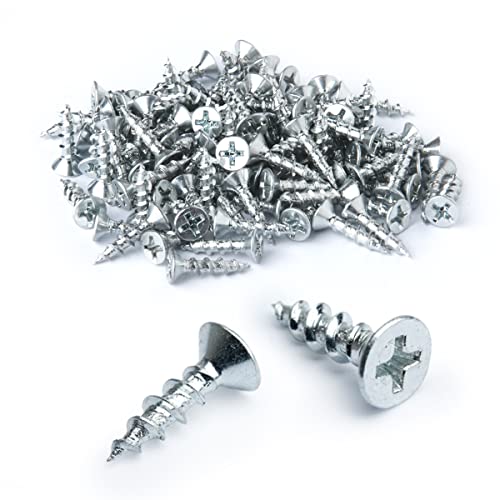 POWERTEC #6 x 5/8" Wood Screws – 100 PCS Zinc-Plated Self-Tapping Flat Head Phillips Screws with Deep Thread for Crafts, Wood, Drywall, T Track (QWS1001)