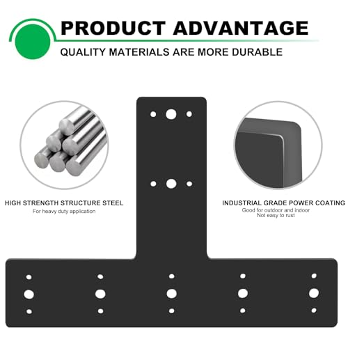 4pcs 14x10 T Post Timber Bracket for Wood 4x4 Black Mending Plate - size: T-14x10