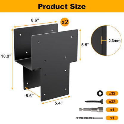 6x6 2PCS Post Cap Tie Rod Brackets,Heavy Duty Beam Tie Rod Brackets - size: 6"x6" 2pcs