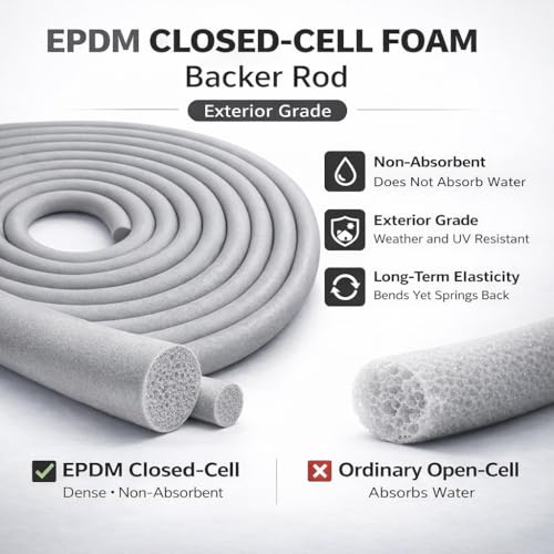 Backer Rod 1/4 inch, EPDM Closed-Cell Foam Caulk Saver for Expansion Joint Filling, Gap Sealing, Concrete Cracks, Windows and Doors, Gray (33ft) - size: 33 ft