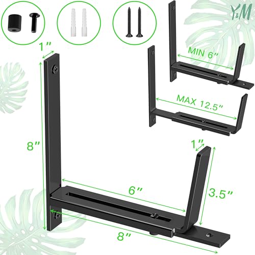 Y&M Adjustable Window Box Brackets 2 Pack, Wall Mount Planter Box Brackets - size: Set of 2- Black